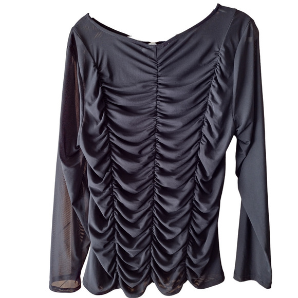 torrid Tops - Torrid black scalloped tunic top size 2 sheer sleeves Gathered Draped Perfect